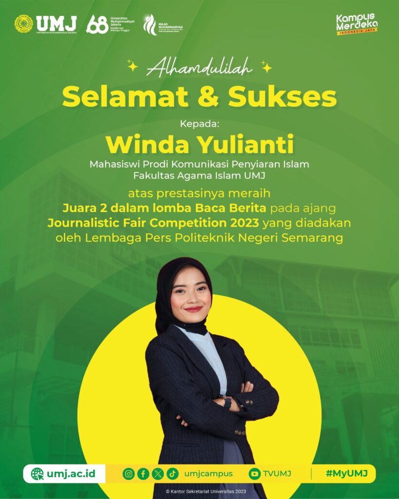 Selamat kepada Mahasiswi Prodi KPI FAI UMJ meraih Juara 2 lomba Baca Berita