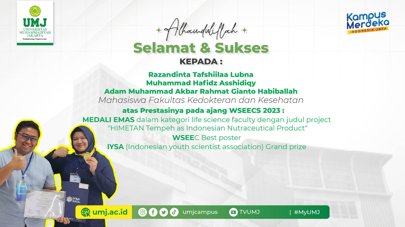 Mahasiswa FKK UMJ Raih Medali Emas Kompetisi Sains Internasional
