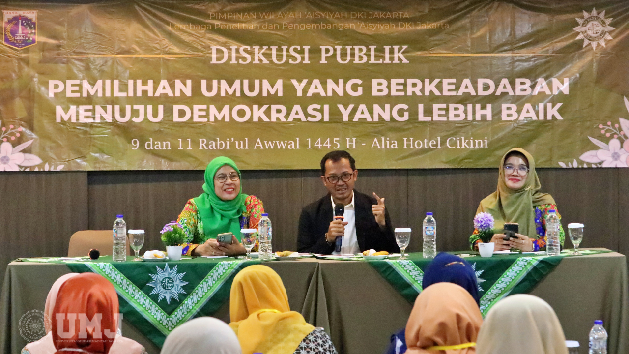 Sekjend Perindo, Ahmad Rofiq (Tengah), Ketua Divisi Kajian LPPA Dr. Endang Sulastri, M.Si (Kanan), Moderator Kepala Kantor Sekretariat (KSU UMJ) Dr. Tria Patrianti, M.I.KOM (Kiri) saat diskusi publik LPPA 'Aisyiyah, Rabu (27/9/23).