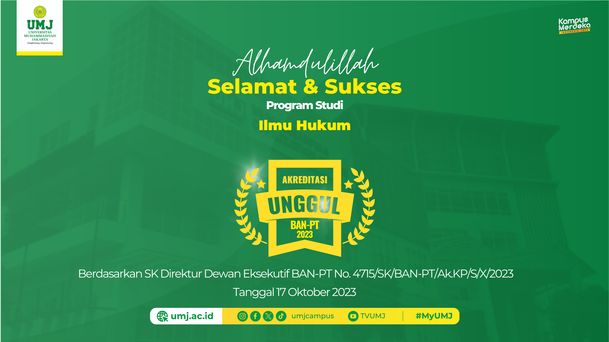 Prodi Ilmu Hukum UMJ Raih Akreditasi Unggul