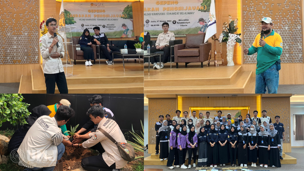 Kegiatan Gerakan Penghijauan (GEPENG) di Aula Gedung FKM UMJ Cirendeu Ciputat, Sabtu (7/10/2023).