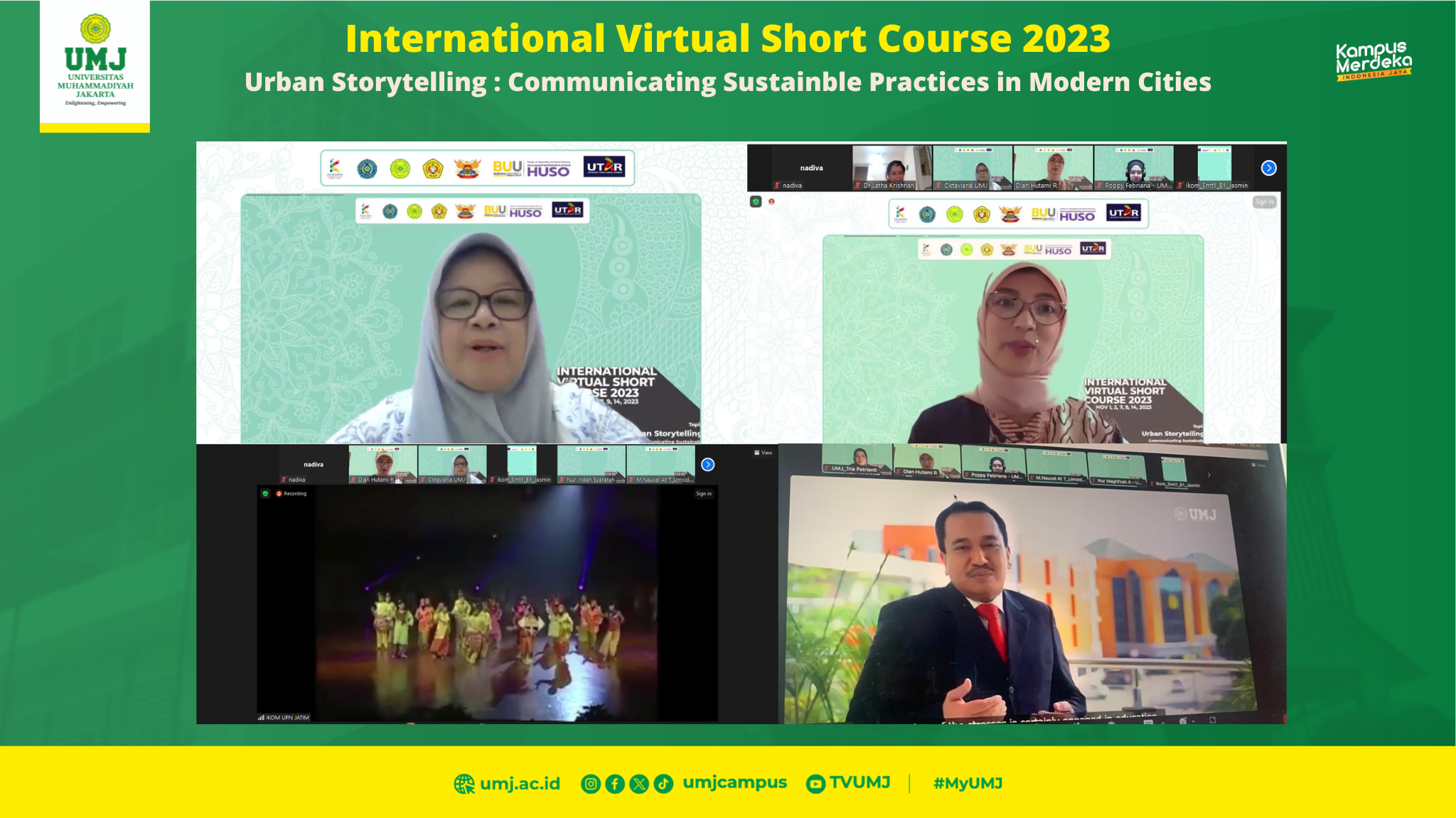 Kepala Prodi Ilkom UMJ, Dr. Oktaviani Purnamasari, M.Si.(kiri atas), saat menyampaikan sambutannya dalam International Virtual Short Course