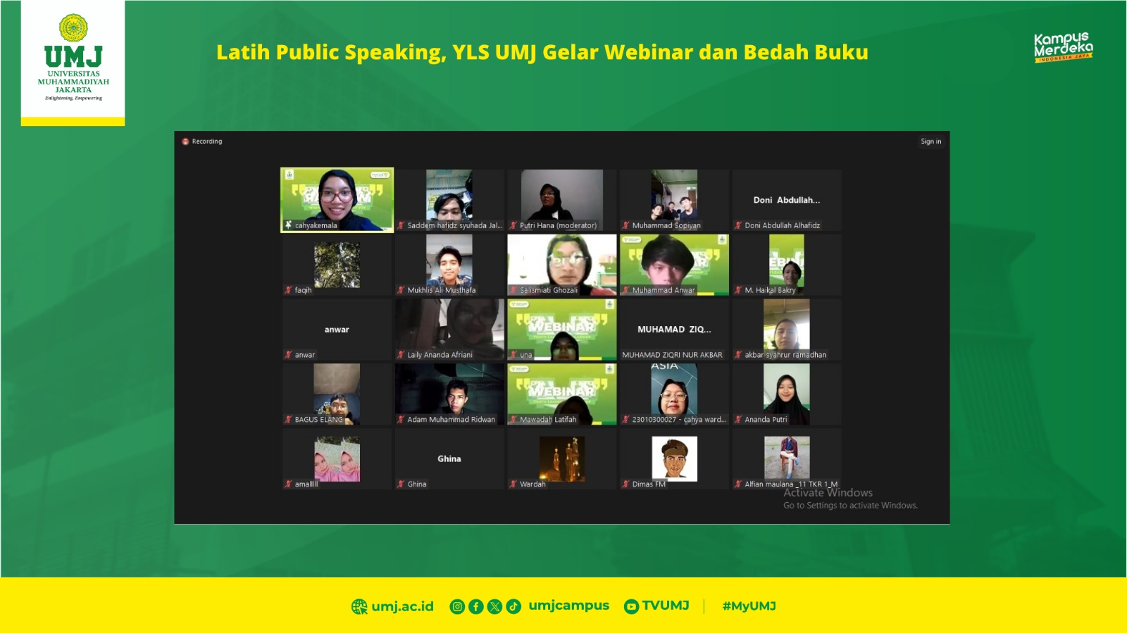YLS UMJ Latih Kemampuan Public Speaking Melalui Webinar dan Bedah Buku
